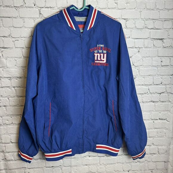 New York Giants NFL Blue Zip Front Jacket Three Time SUPERBOWL CHAMPS SZ Large - Picture 2 of 15
